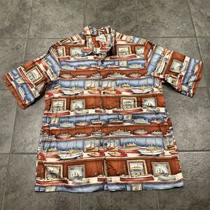 Vintage Mens Reyn Spooner Hawaiian Camp Shirt Button Boat Maritime Sailing‎ XL